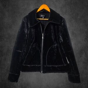 NWT Laundry By Shelli Segal Plush Black Velvet/sherpa Reversible Zip Up Jacket